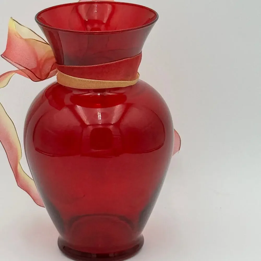 Vintage Ruby Red Vase 9 Inch by Anchor Hocking